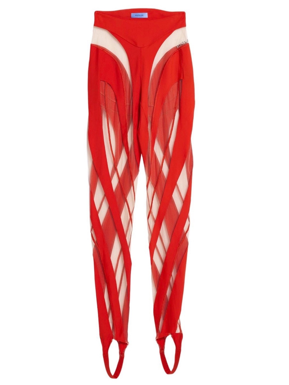 Mugler Sheer Spiral Red & Nude Stirrup leggings
